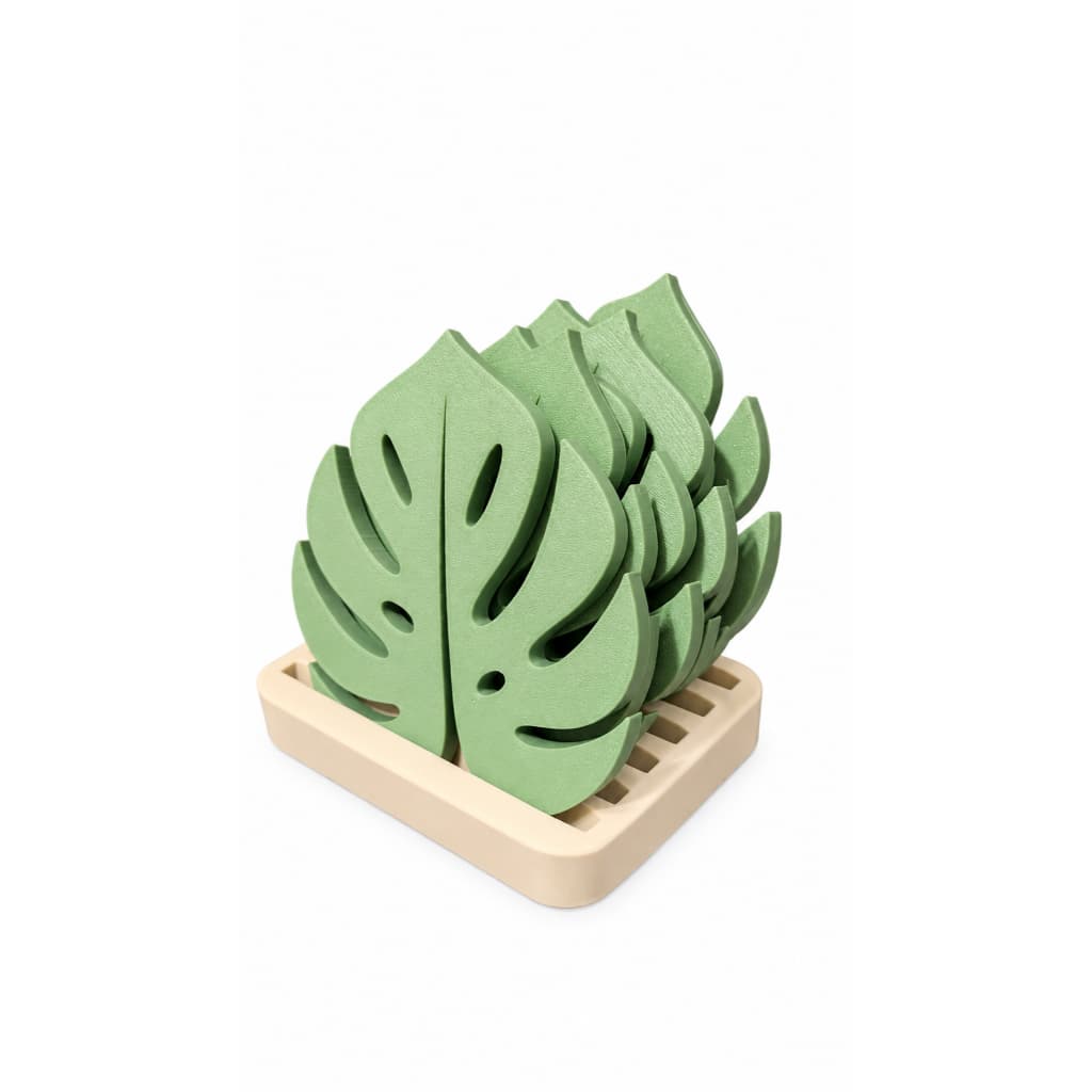 Conjunto de Porta Copos Folha de Monstera Costela de Adão Moderno Minimalista com Suporte