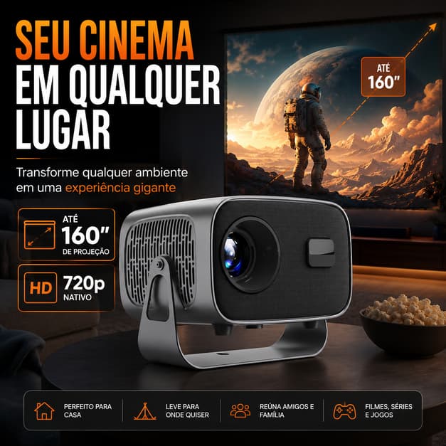 Projetor Portátil HD 720p Nativo Mini Projetor Cinema em Casa HDMI USB Tela até 160 Polegadas