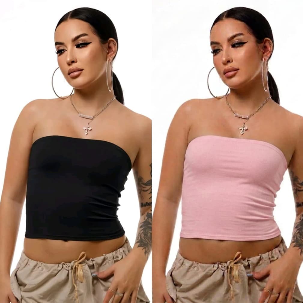 kit 2 top tube faixa tomara que caia poliamida S/bojo moda feminina confortável elegante e estilosa ideal para verão