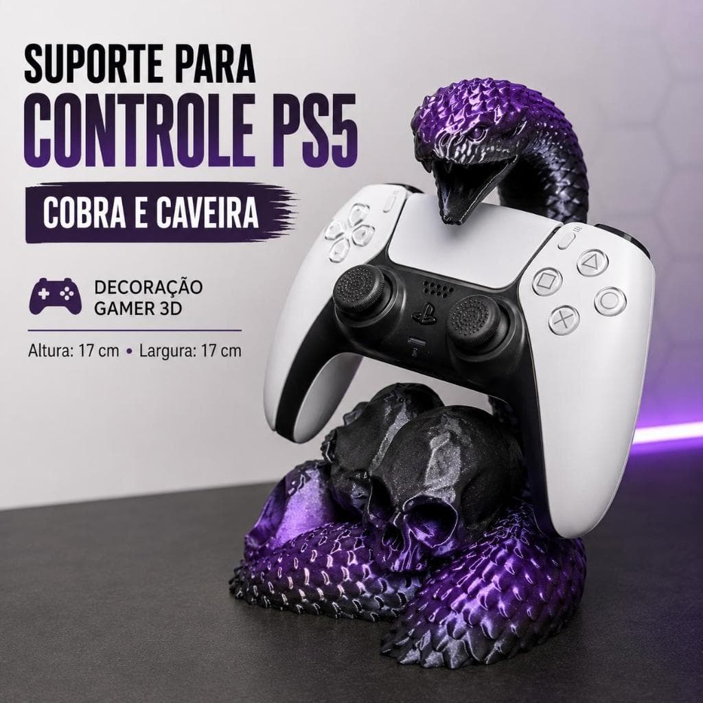 Suporte para Controle PS5 Cobra e Caveira - Decoração Gamer 3D