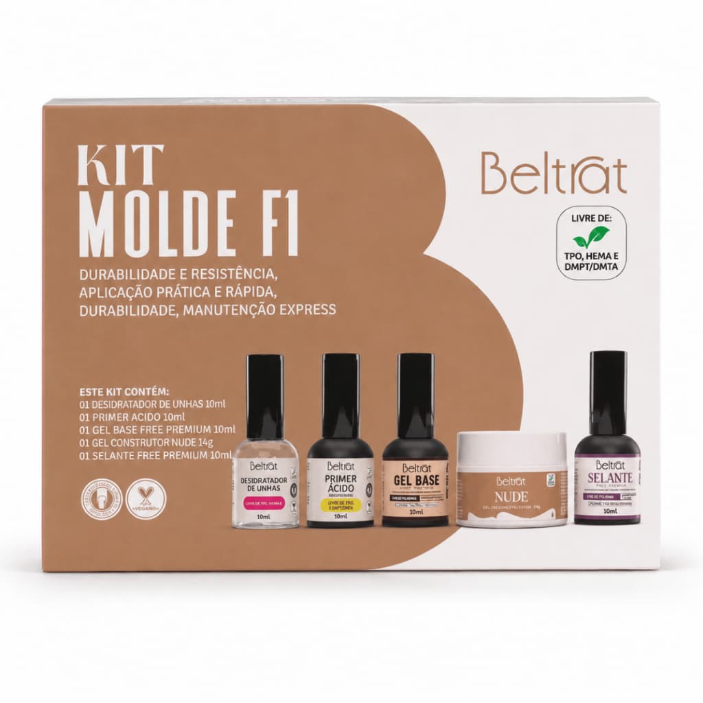 Beltrat Kit 5 Produtos Esmalte Gel Nude Molde F1 Alongamento