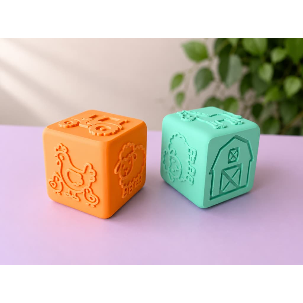 Cubo para Argila Massa de Modelar e Biscuit 6 Lados Fazenda Celeiro Cavalo Vaca Trator Ovelha