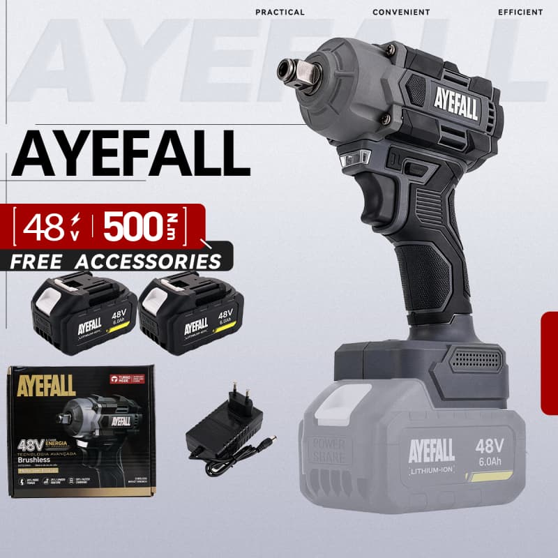 Chave De Impacto Sem Escovas 500Nm 48V Sem Fio 1/2 Pol Com 2 Baterias E Carregador Para Mecânica Automotiva