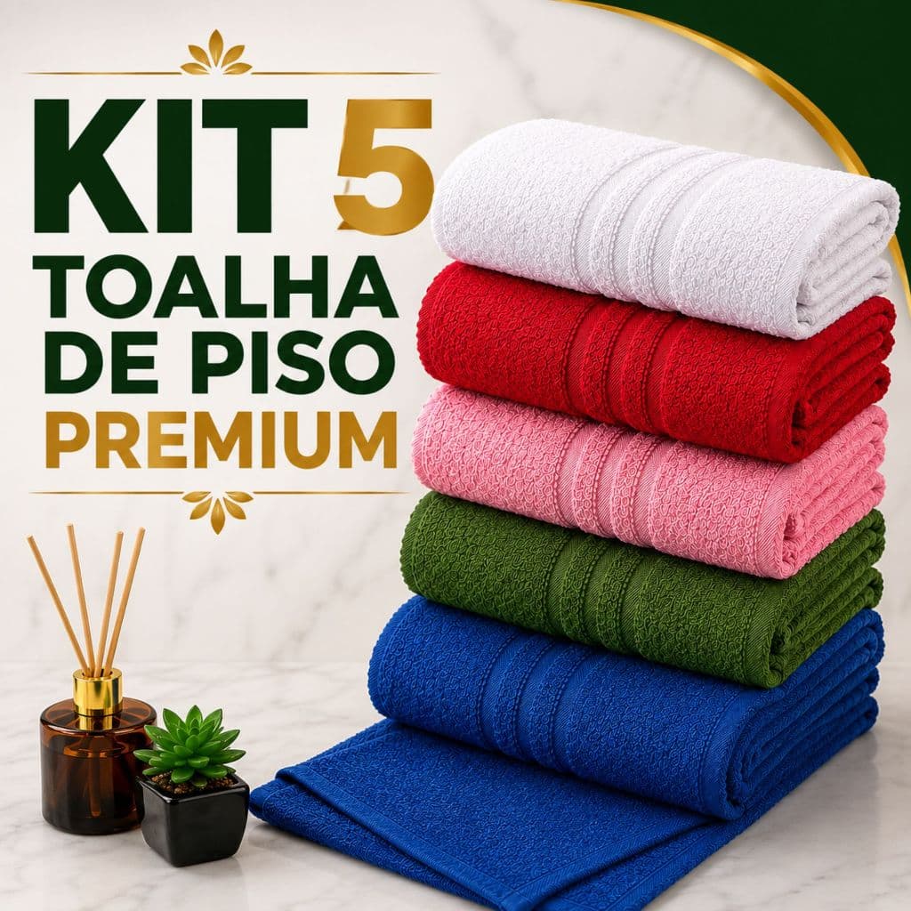 kit 5 Toalhas de piso Felpuda londres alta absorção