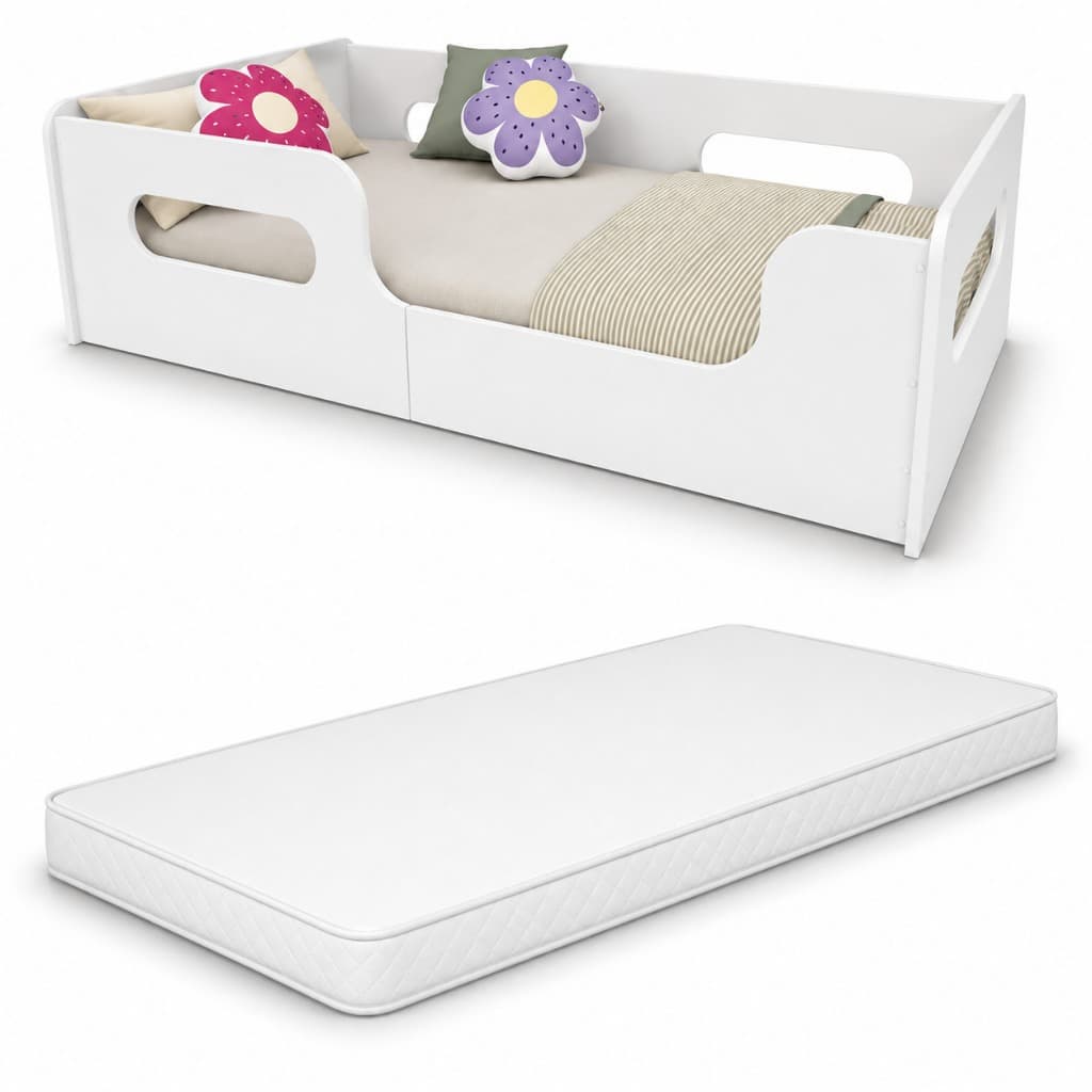 Cama Infantil Encanto Com Colchão e Grades – Design Moderno e Seguro para Quarto Infantil MDF