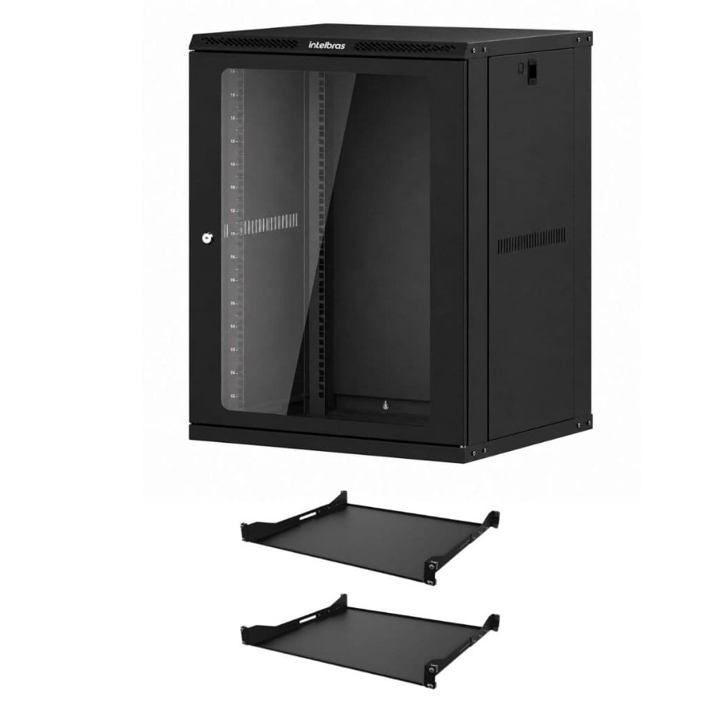 Rack Intelbras 16U x 470mm Desmontável 19” de Parede MRD 1647 e 2 Bandejas