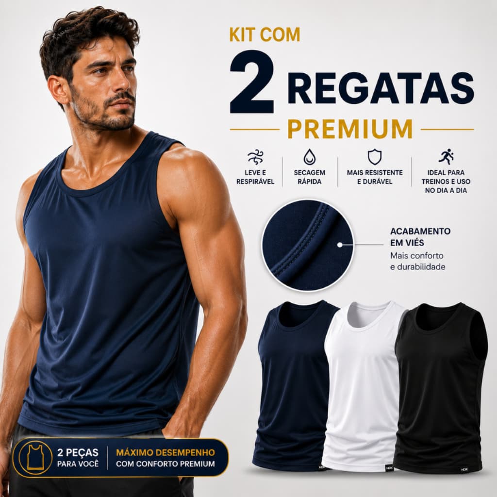 Kit 2 Regatas Masculinas Esportivas Dryfit linha PREMIUM cavada para esportes