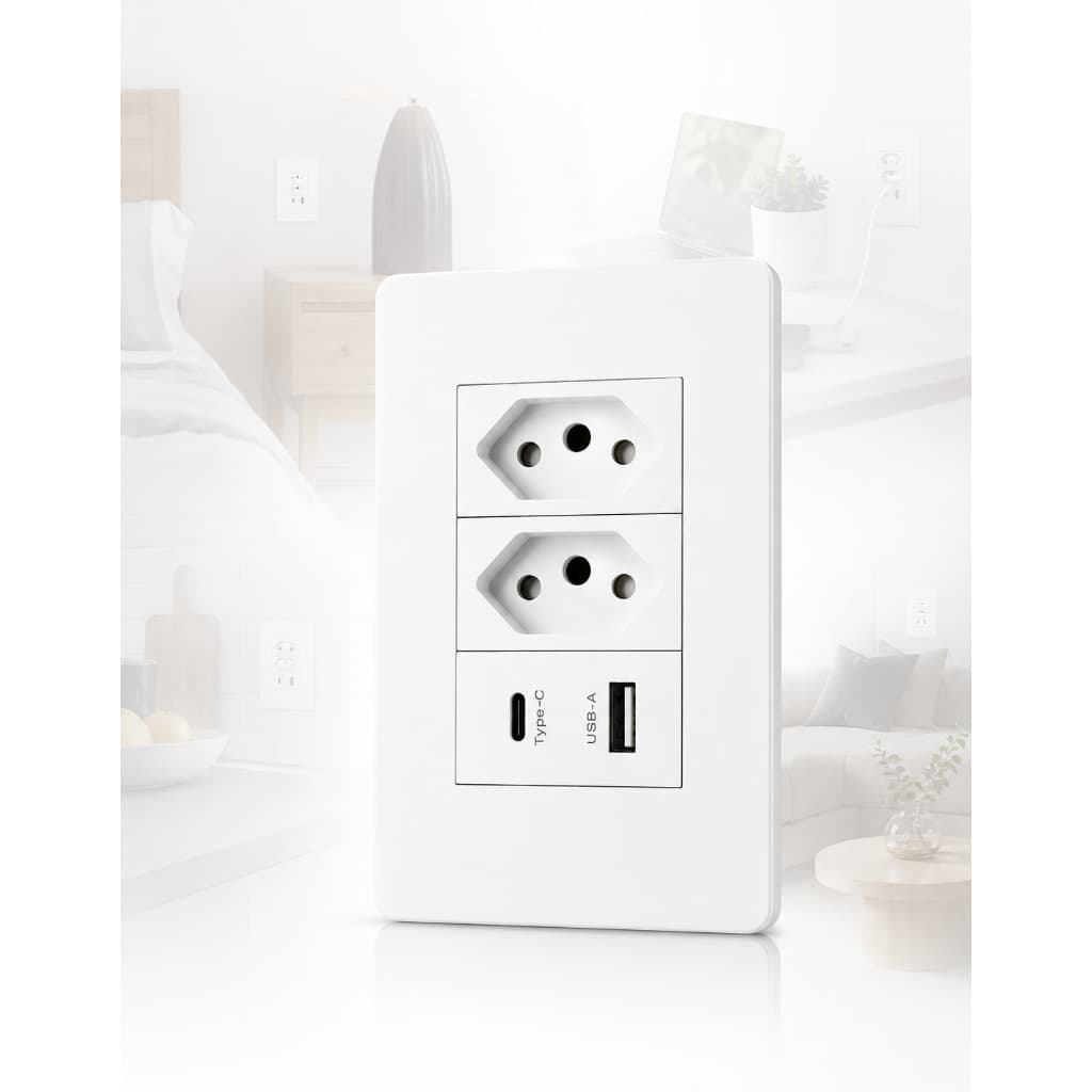 Tomada Dupla De Parede Usb E Usb-c 10a Bivolt Universal Caix