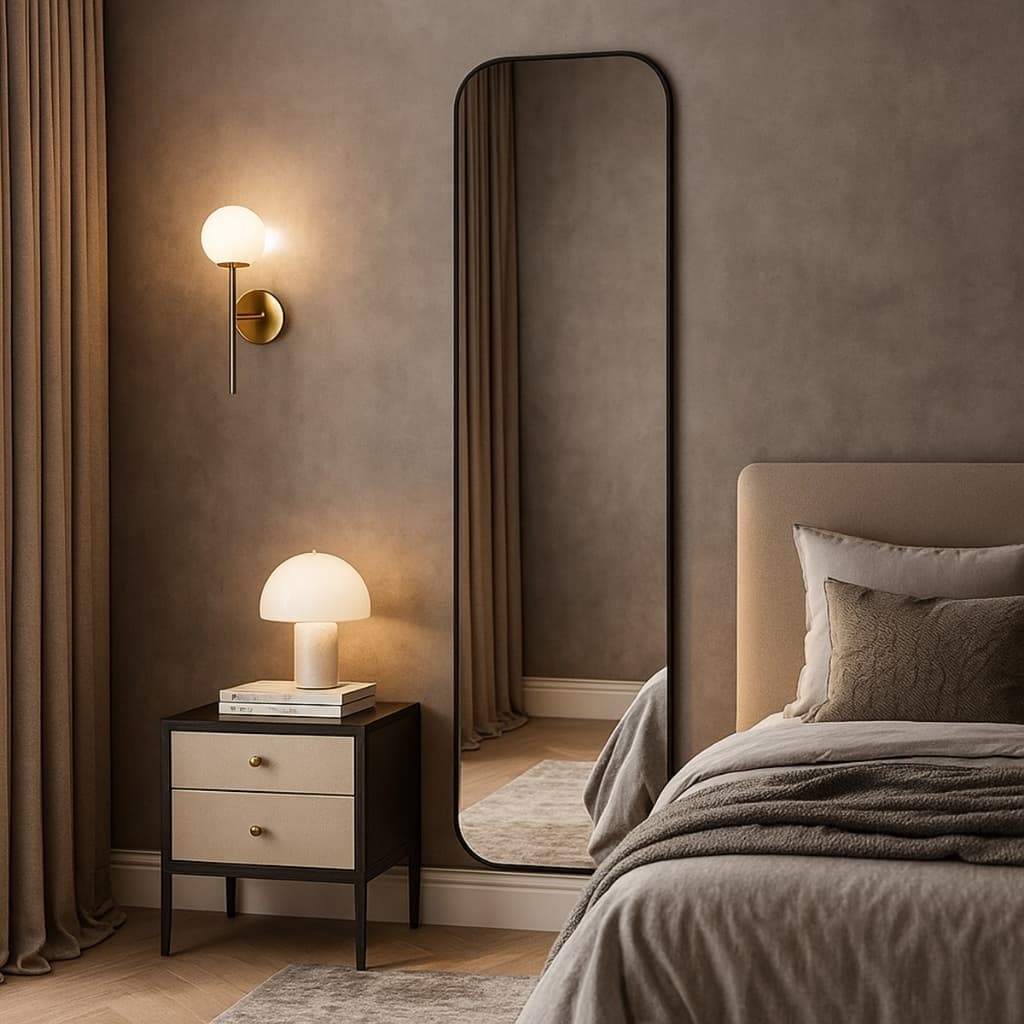 Espelho Corpo Inteiro Retrô 160x55cm Retangular Com Moldura Cantos Arredondados Sala Quarto Closet Escritório
