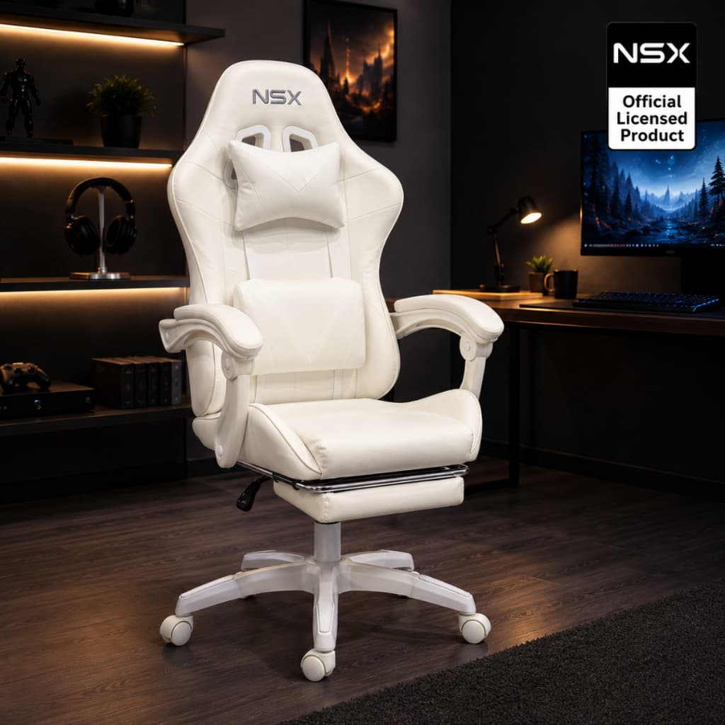 NSX Cadeira Gamer Reclinável Giratória 360° para Gamers Branca