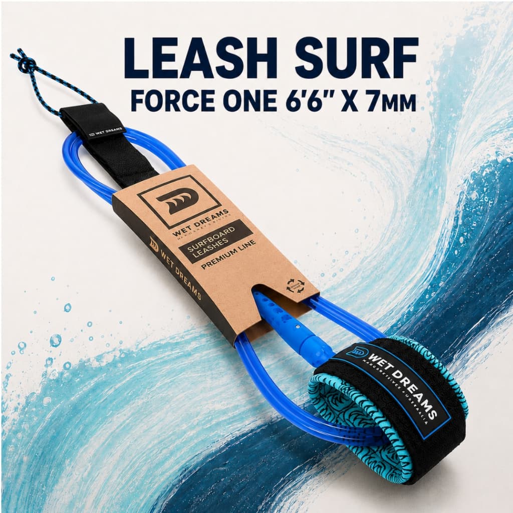 Leash Prancha Surf Wet Dreams Force One 6'6 7mm Cordinha Duplo Girador Azul