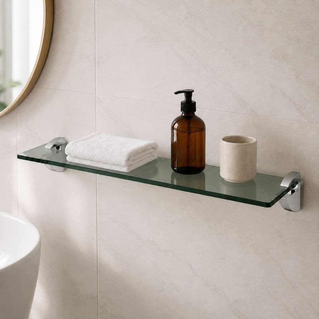 Prateleira Vidro Temp Verde 60x15cm 8mm com Suporte Banheiro