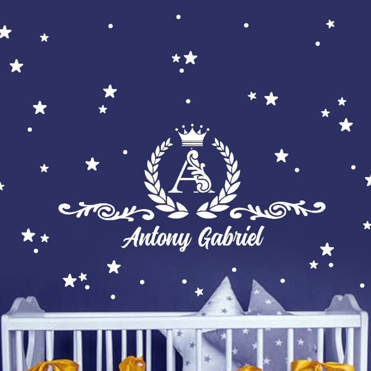 Adesivo de Parede Príncipe Realeza Coroa Estrelas Decoração Quarto Menino Luxo Kit Berço Personaliza