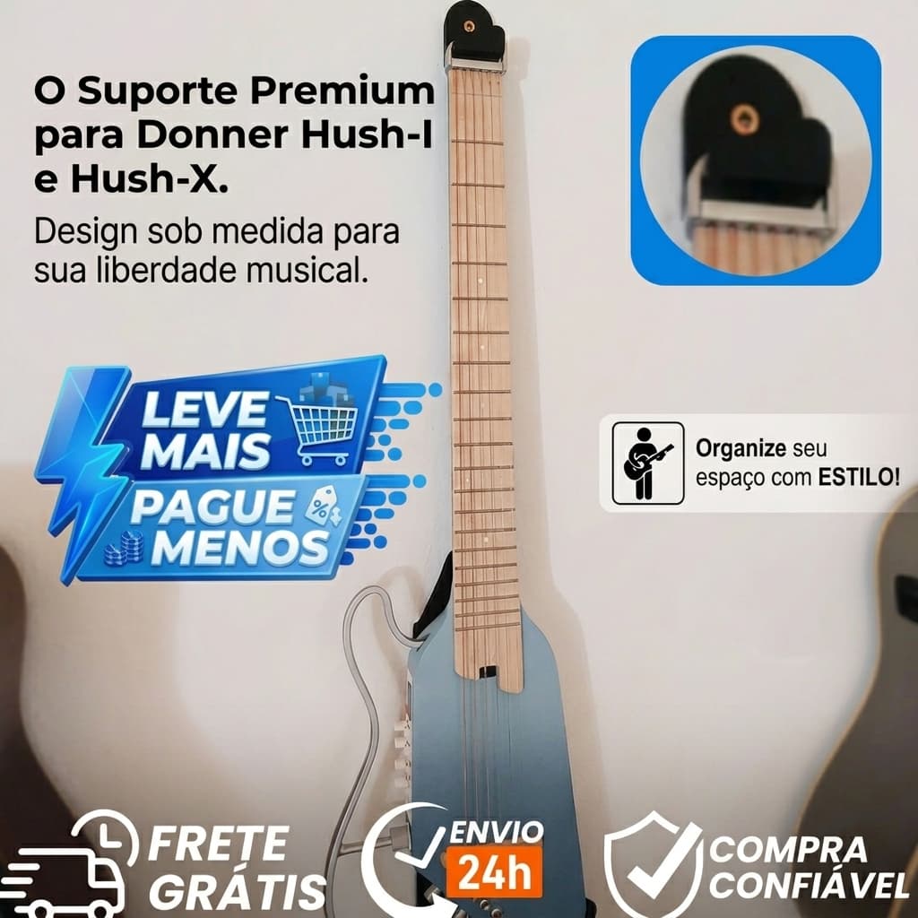Suporte de Parede Para Guitarra Donner Hush – Encaixe Perfeito Resistente  (Preto / Branco)
