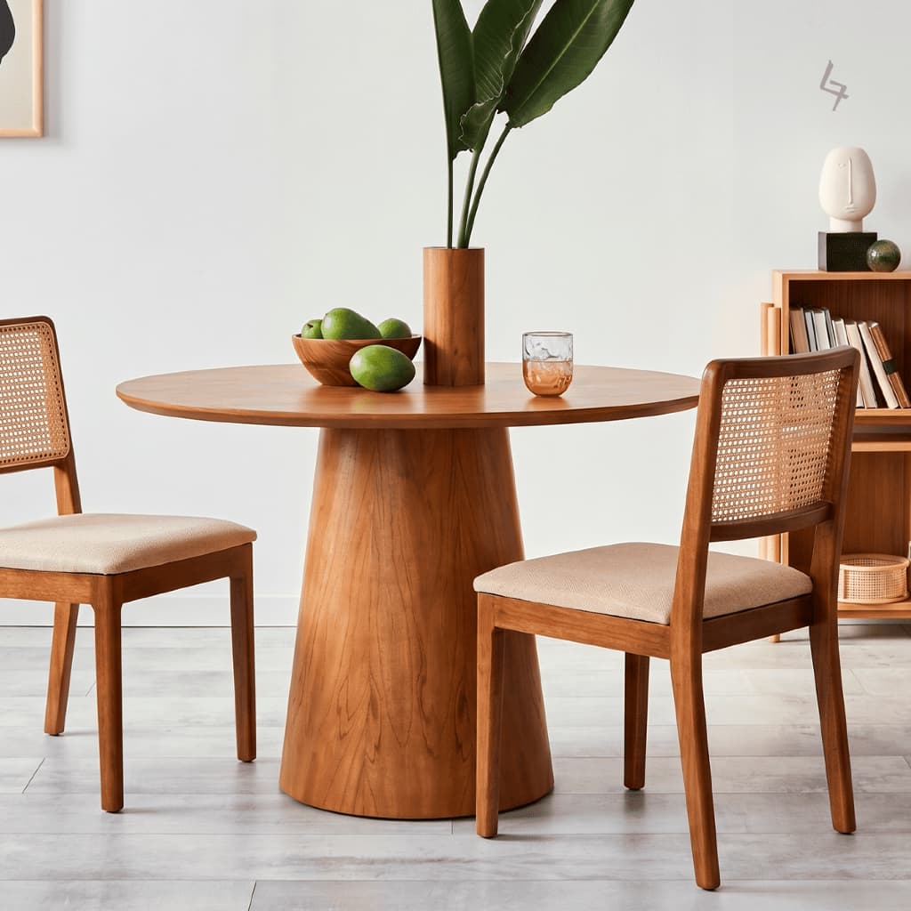 Kit De 2 Cadeira Estofada Linho Bege Para Mesa de Jantar Encosto Telinha Rattan Confortável Decorativa de Luxo