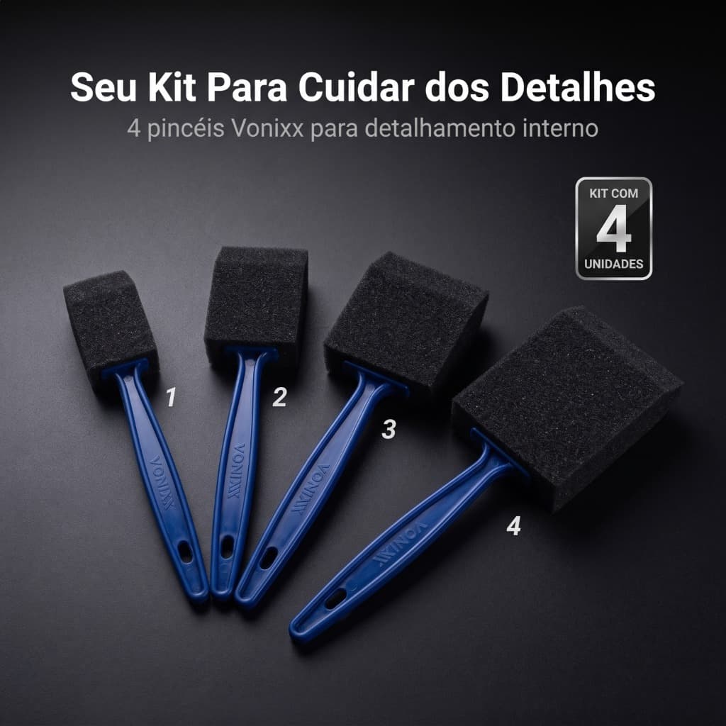 Kit 4 Pincéis Aplicadores de Espuma para Limpeza Automotiva