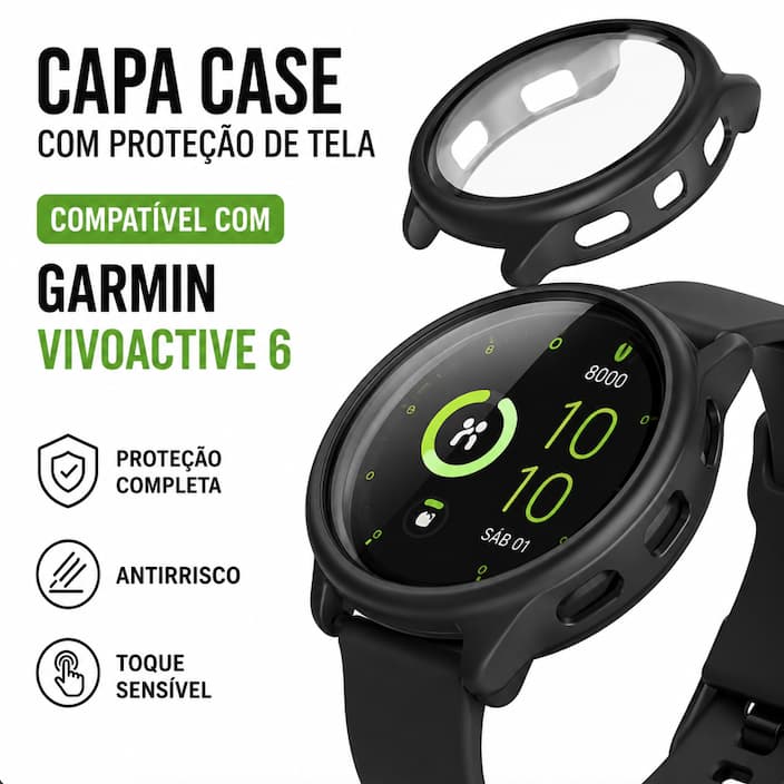 Capa Case com Proteção de Tela para Garmin Vivoactive 6 Protetora Antirrisco Smartwatch