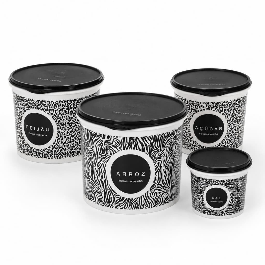 Tupperware Kit 4 Potes Feras na Cozinha Arroz Feijão Açúcar e Sal