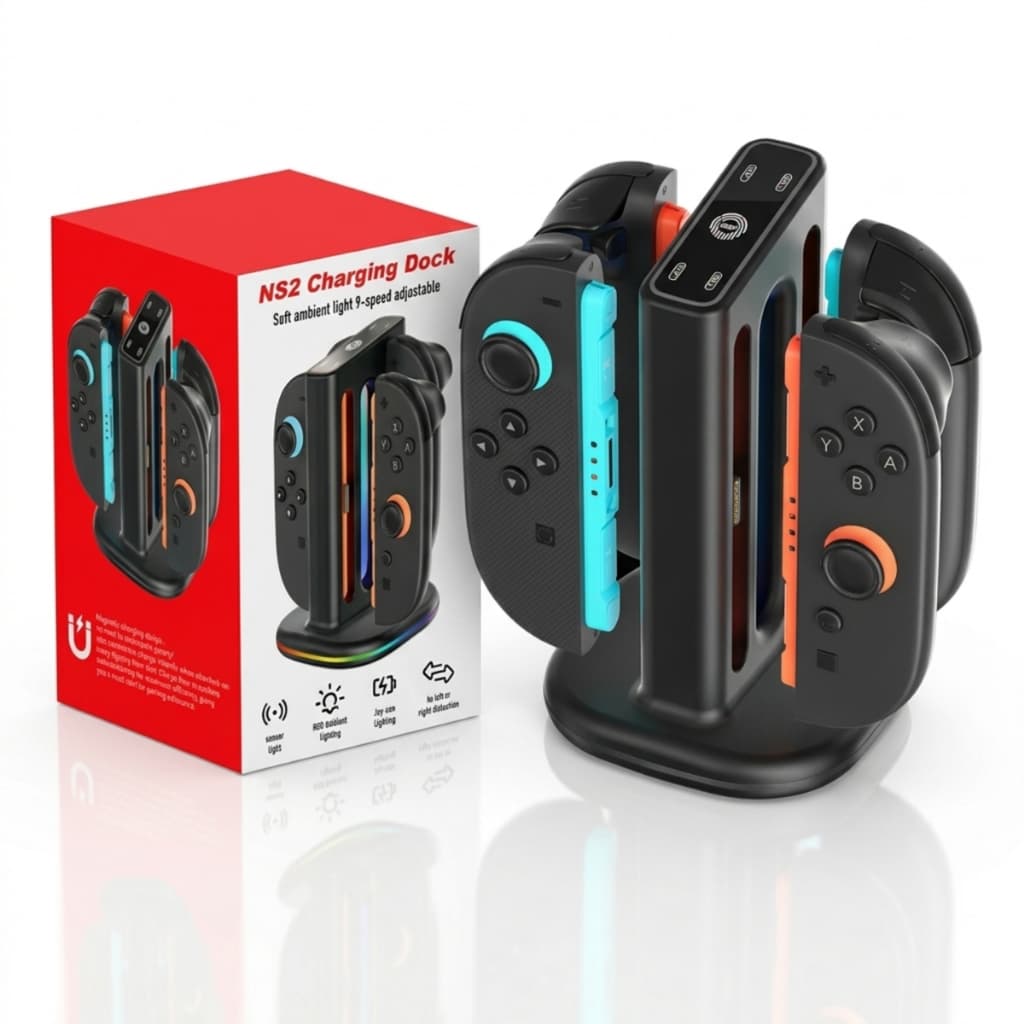 Suporte Carregador Base Dock Carregadora Ns2 Led RGB para Joy-Con Controle Nintendo Switch 2