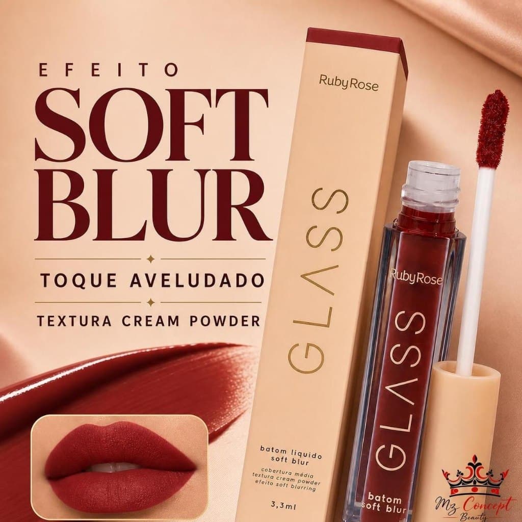 Batom Soft Blur Glass Ruby Rose HB579 Liquido Matte Aveludado Cores Longa Duracao 33ml Original