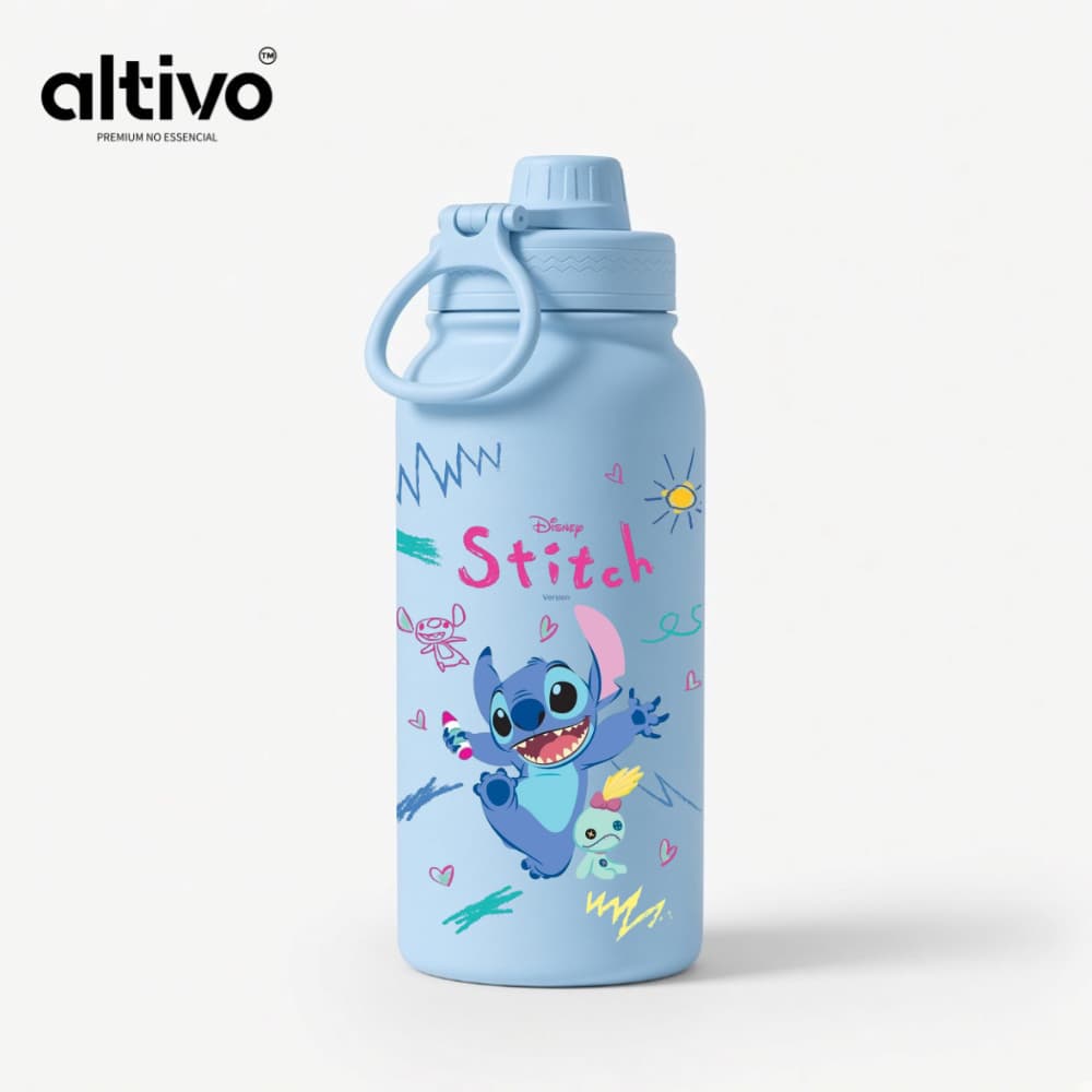 Garrafa Térmica Stitch e Xepa Scrump Disney 600ML com Tampa Rosqueável e Alça em Aço Inoxidável