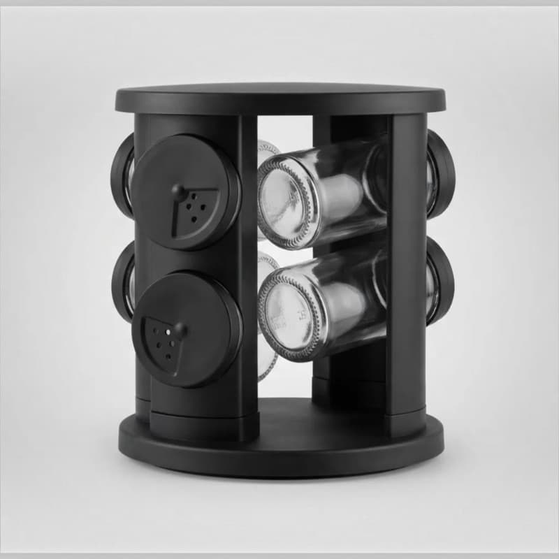 Kit 6 Porta Temperos de Vidro Giratório 360° com Suporte