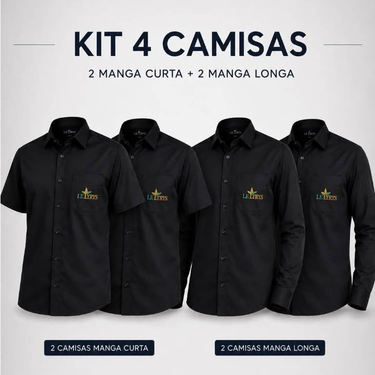 KIT 2 Camisas Sociais Manga Curta + 2 Camisas Sociais Manga Longa Personalizadas
