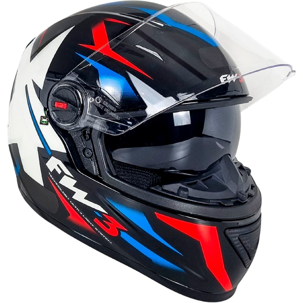 Capacete Moto GTX Star Azul e Vermelho Óculos Interno + Viseira FW3