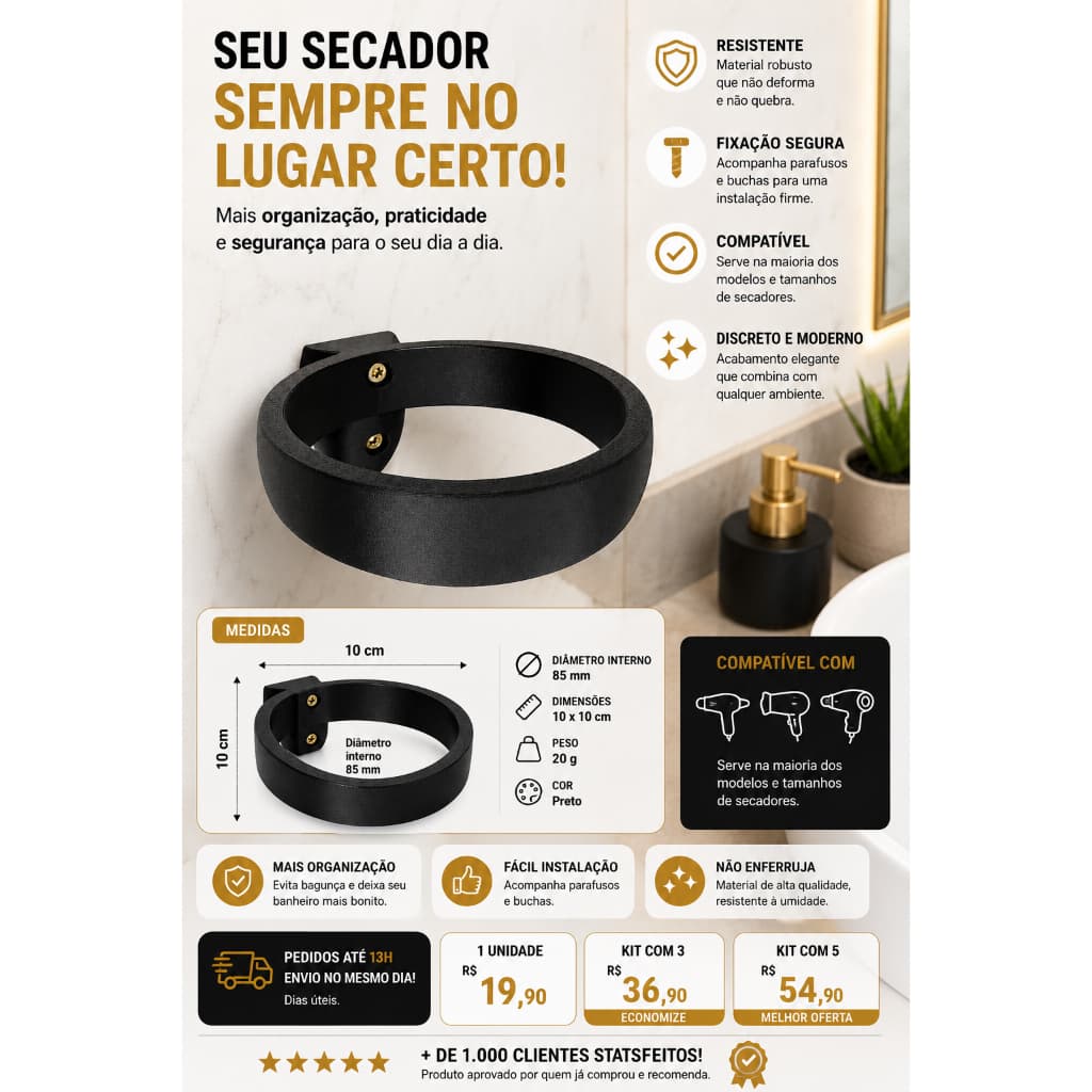 Suporte De Parede Para Secador De Cabelo