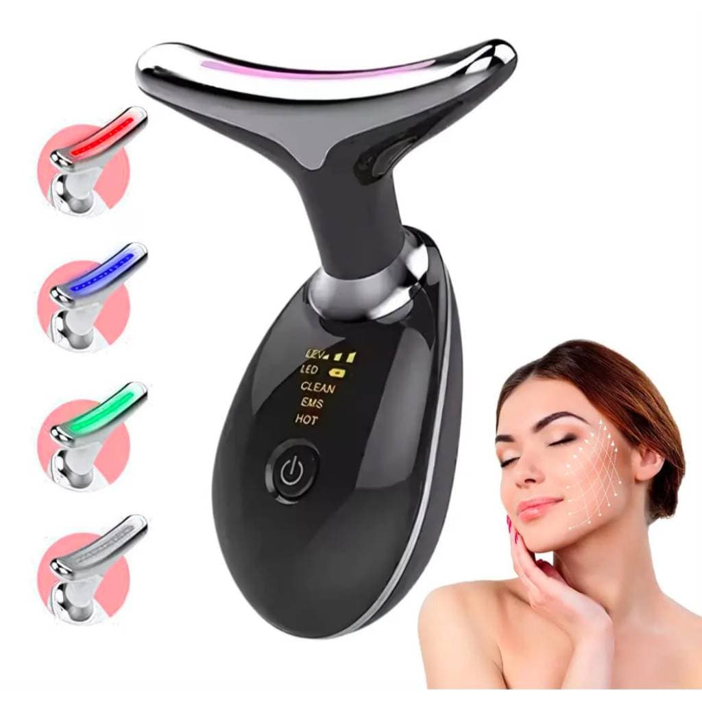 Massageador Facial LED Anti-Rugas Lifting Pescoço Cor Preta
