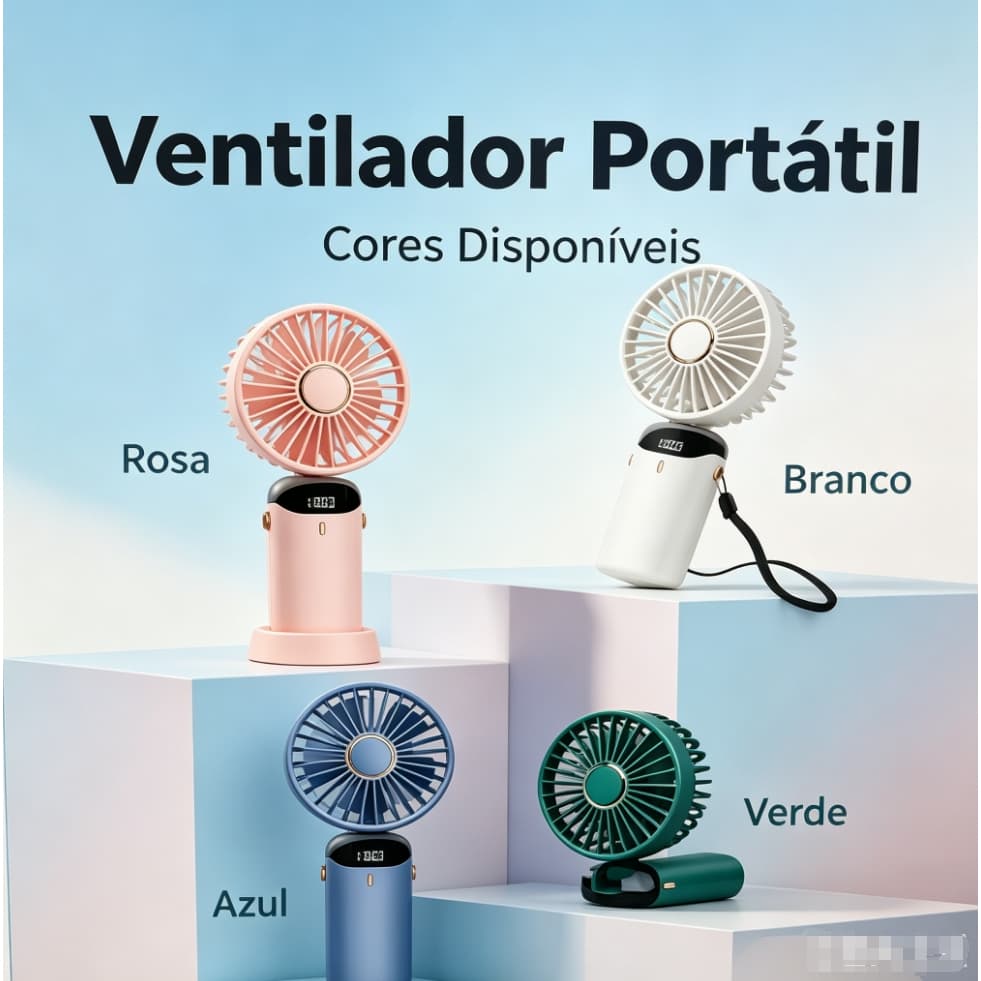 5 Modos De Ventilador Portátil mini Dobrável display digital USB Carregando