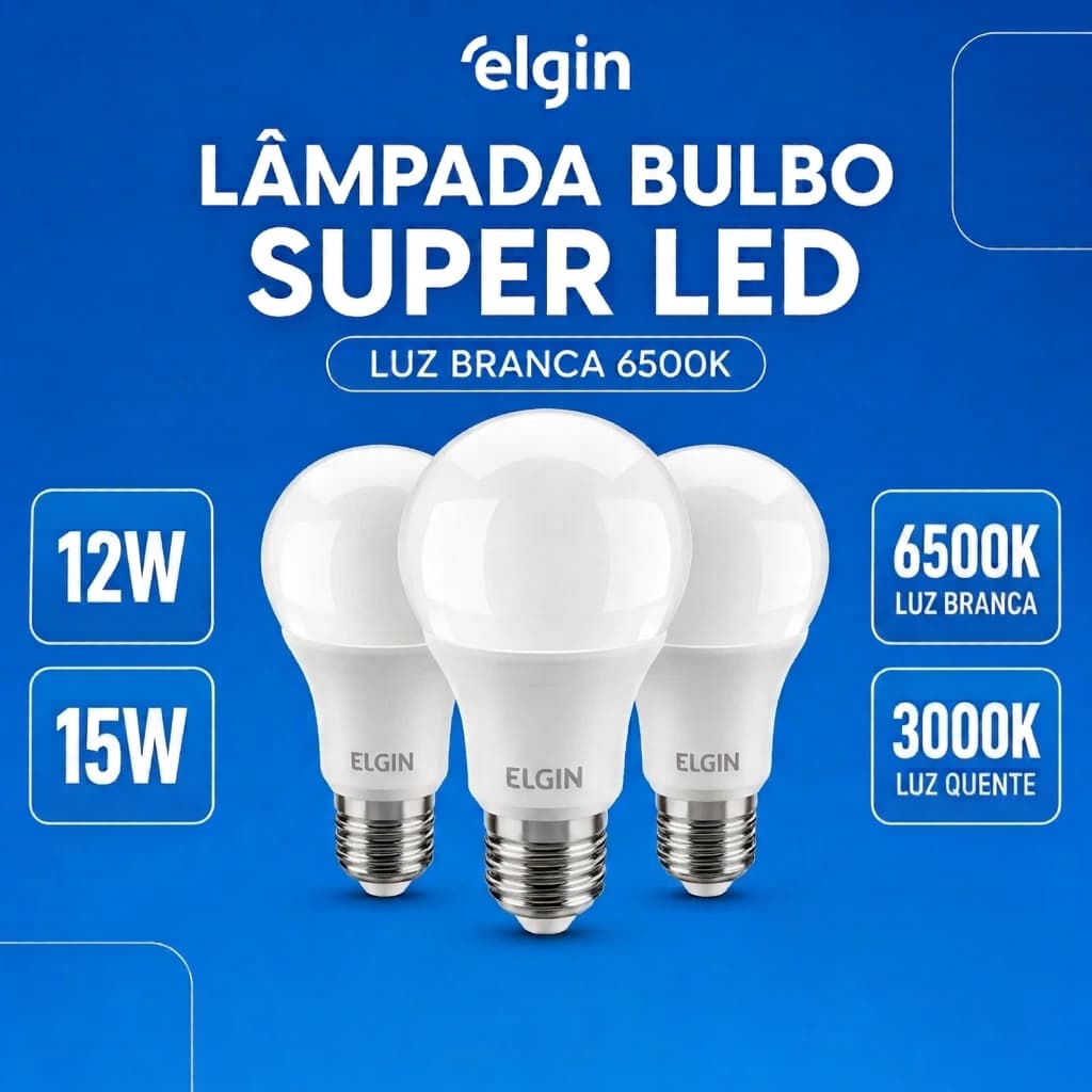 Kit 3 Lâmpadas Led Bulbo 12w 15w A60 E27 Bivolt Elgin