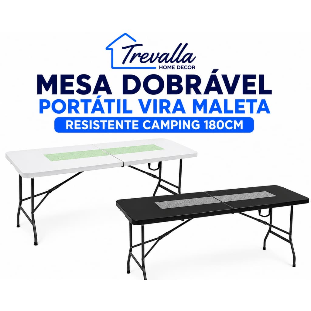 Mesa Dobrável Portátil Vira Maleta Resistente Pic Nic 180cm Camping