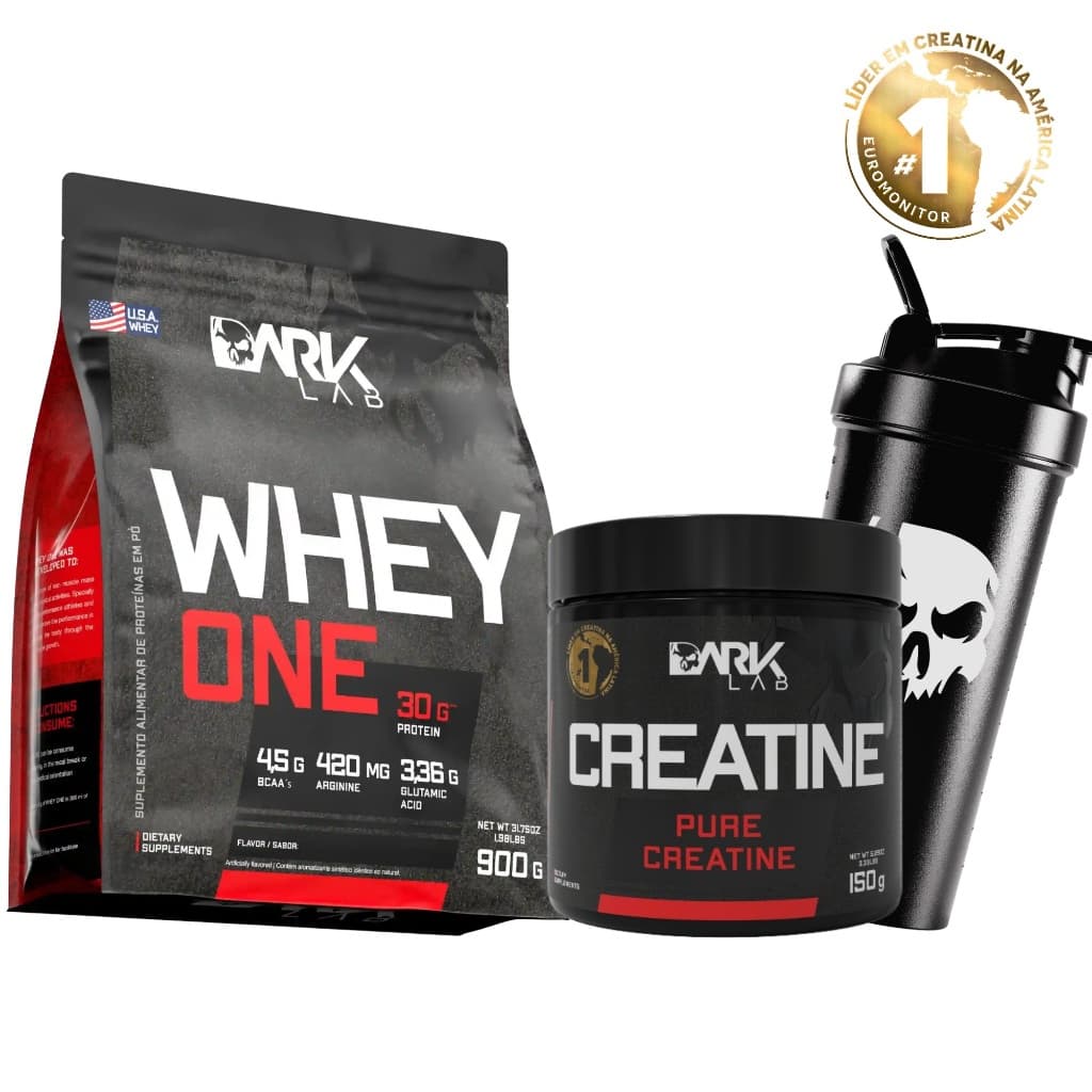 Whey Protein One Refil 900g + Creatina Monohidratada Pura 150g + Coqueteleira Fuse 700ml - Dark Lab