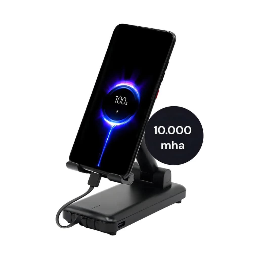 Power Bank 10000mAh Carregador Portátil 3 em 1 Cabo Embutido Suporte iPhone Android Carga Rápida V8