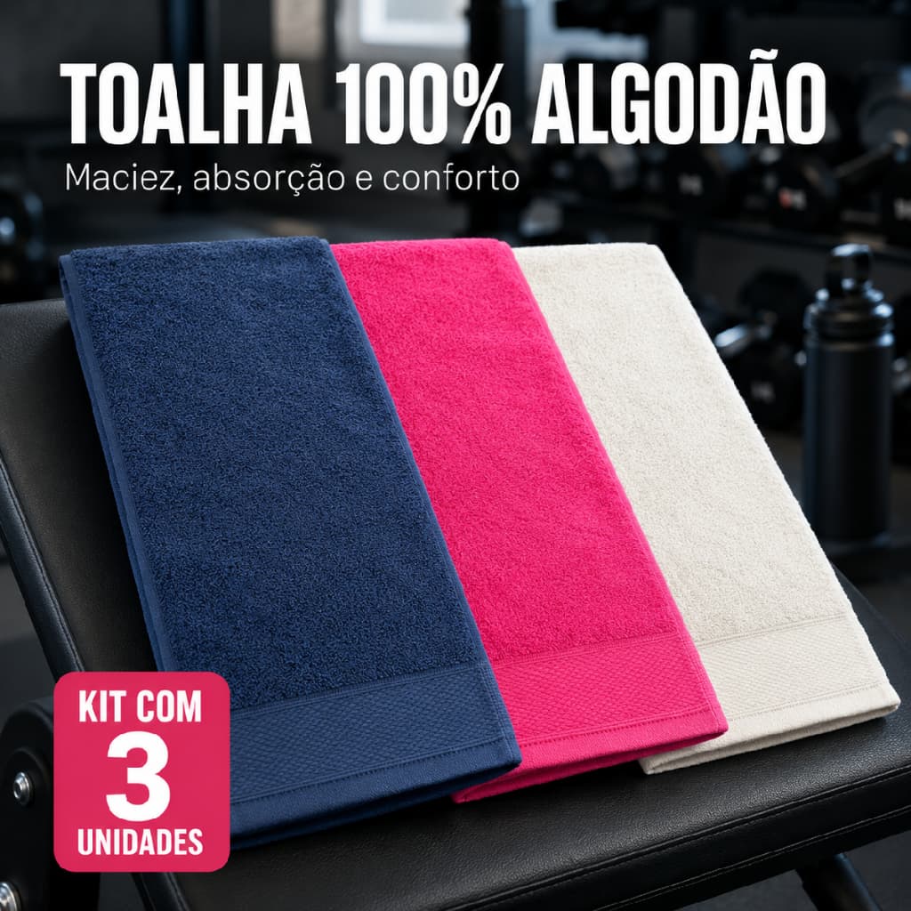Kit 3 Toalhas de Rosto Para Academia 100% Algodão Ecológica 30x80cm Unissex