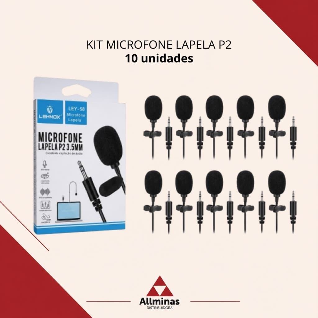 MICROFONE LAPELA COM ENTRADA P2  MODELO LEY-205 LEHMOX  - 10 PCS