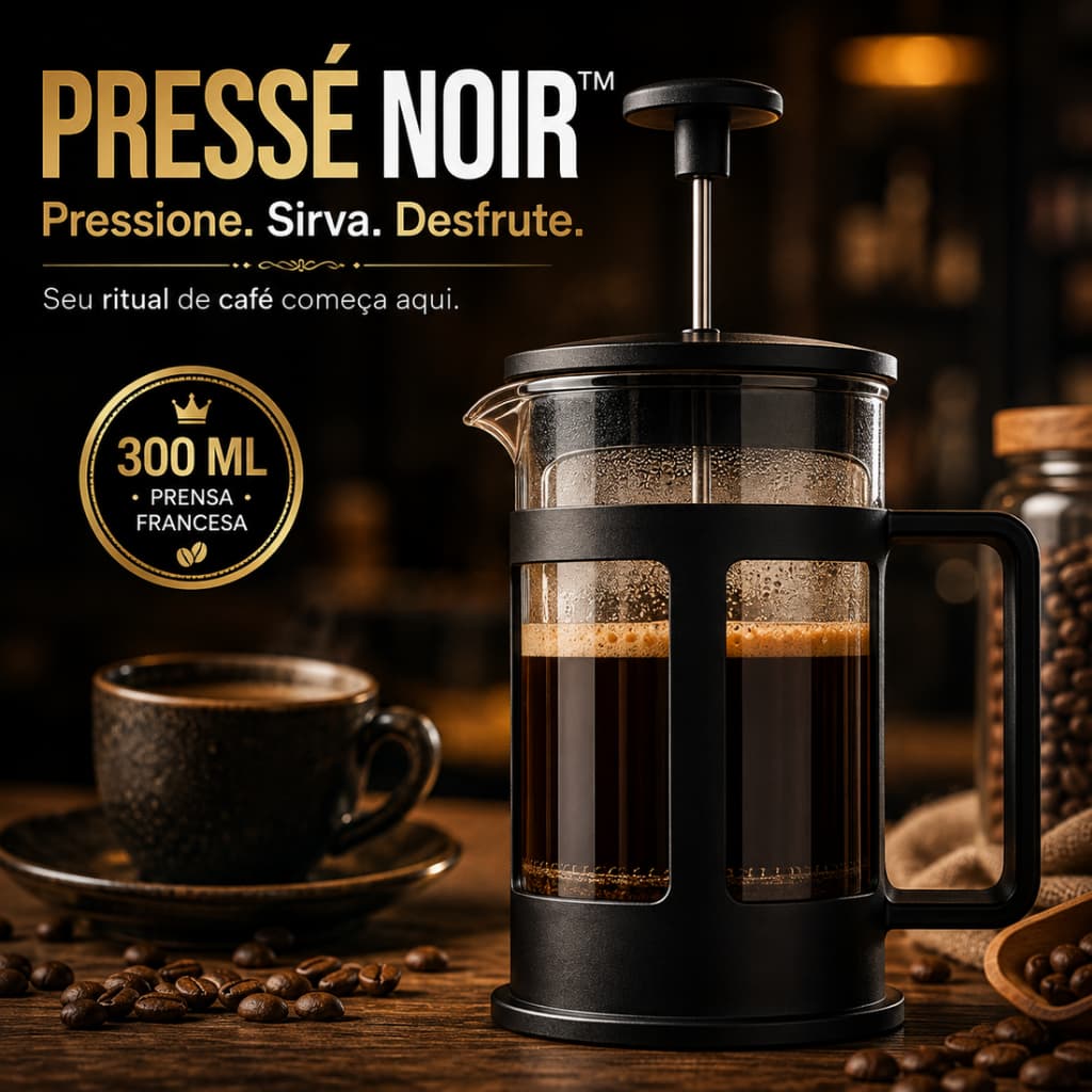 Cafeteira Francesa Prensa Francesa 300ml Inox Pressé Noir™ Compacta para Café