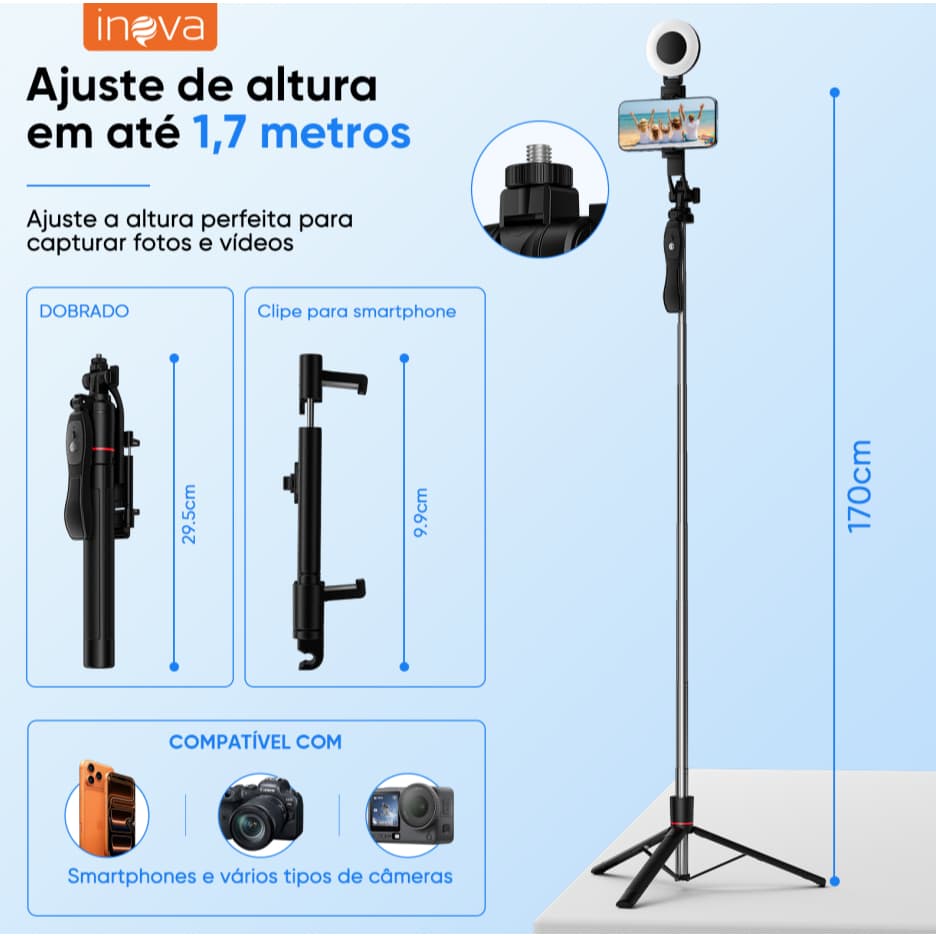 Suporte para Selfie Inova SPO-13370A Portátil e Ajustável