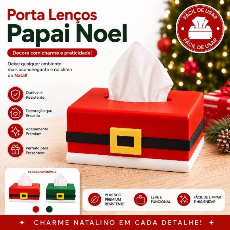 Porta Lenços Papai Noel Natalino Decoração de Natal Mesa Banheiro Sala