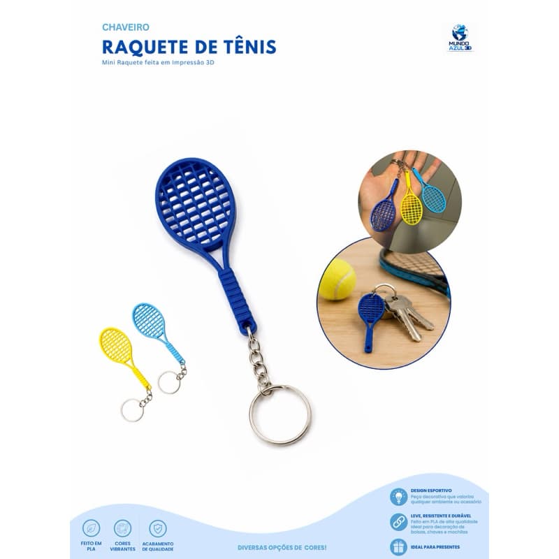 Chaveiro Raquete de Tênis 3D / Raquete de Tênis Miniatura / Mini Raquete / Tenista / Várias Cores