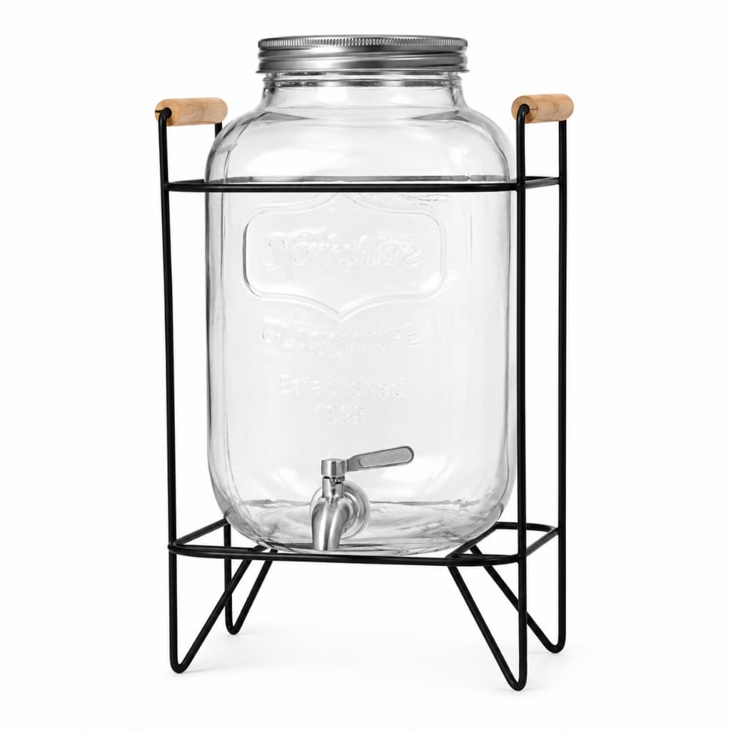 Suqueira De Vidro 5 Litros Com Suporte De Metal Dispenser Para Água Sucos Bebidas Festas E Eventos