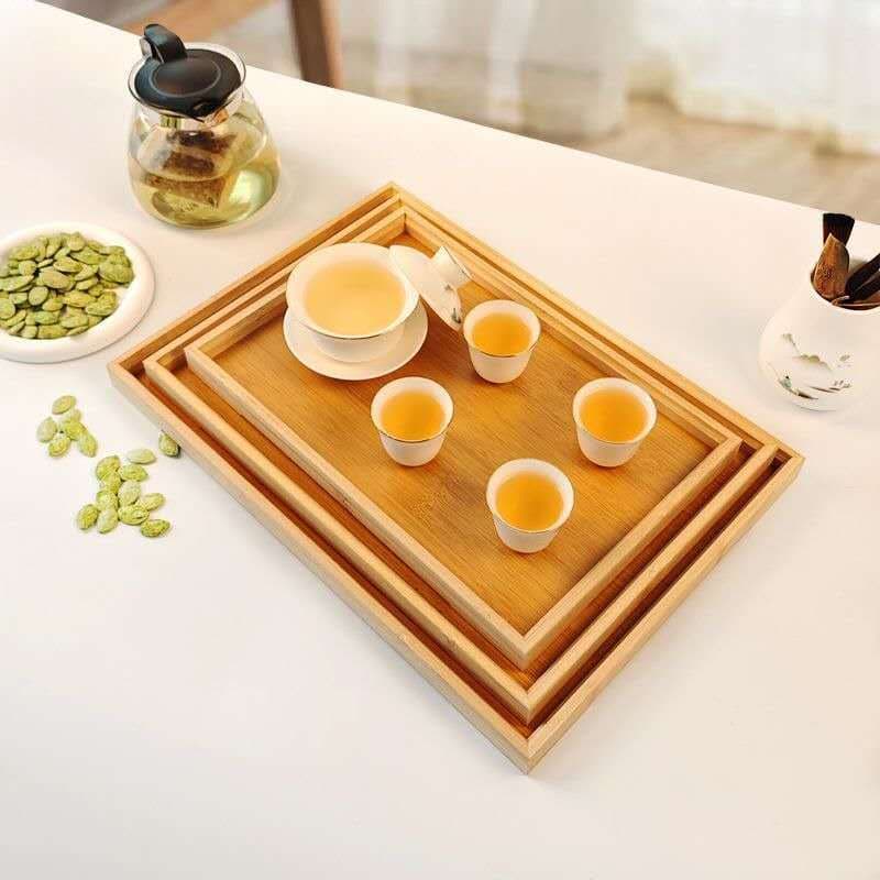 Kit 3 Bandeja Para Alimentos De Bambu Retangular De Café da Manhã Decorativa Moderna Elegante