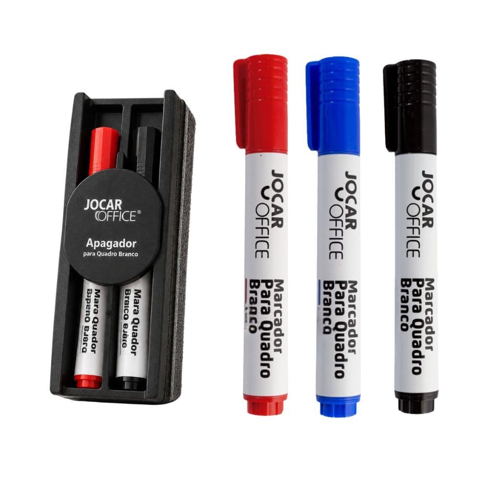 Kit 2 Pincel Marcador quadro branco Recarregável + Apagador com Imã azul vermelho Preto Professor