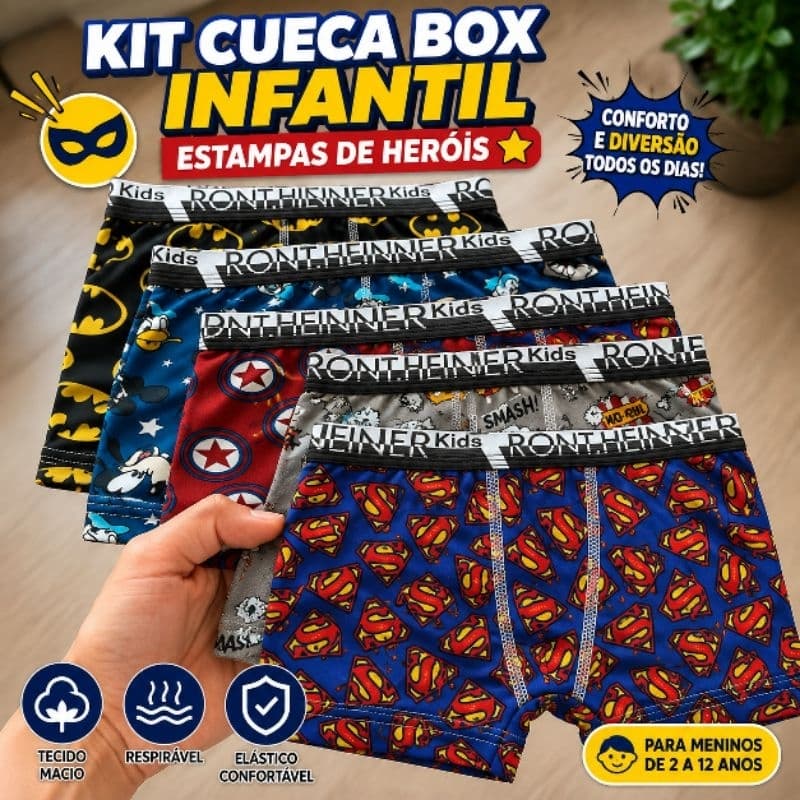 Cuecas Boxer Infantil Juvenil Kit Microfibra Masculina Macia Respirável Tamanhos 2 ao 10Anos