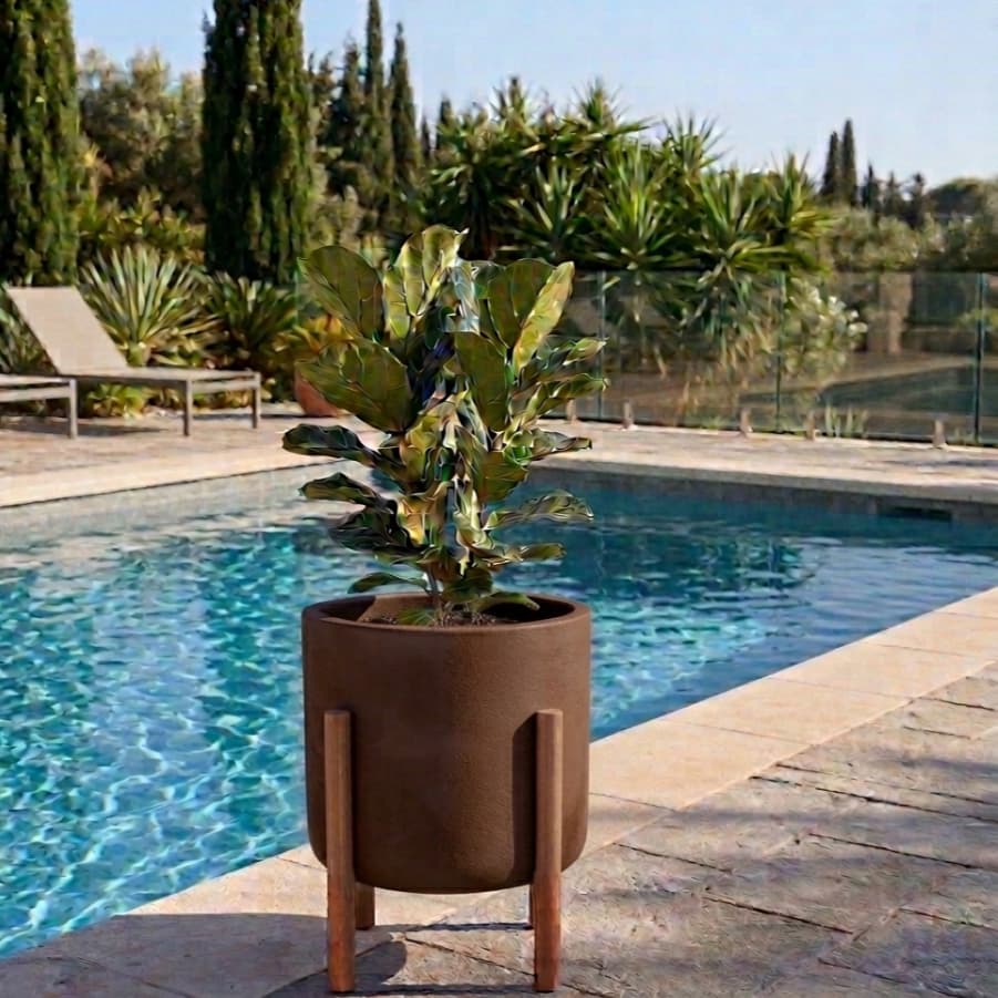 Vaso para plantas polietileno com pé em madeira, Nordico P 29x25x25
