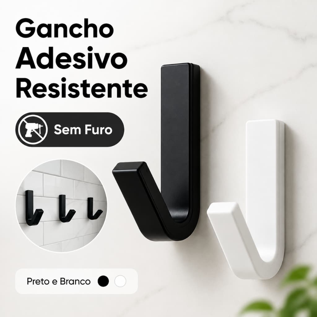 Kit Gancho Adesivo Grande para Parede Resistente Sem Furo para Toalhas Banheiro e Cozinha