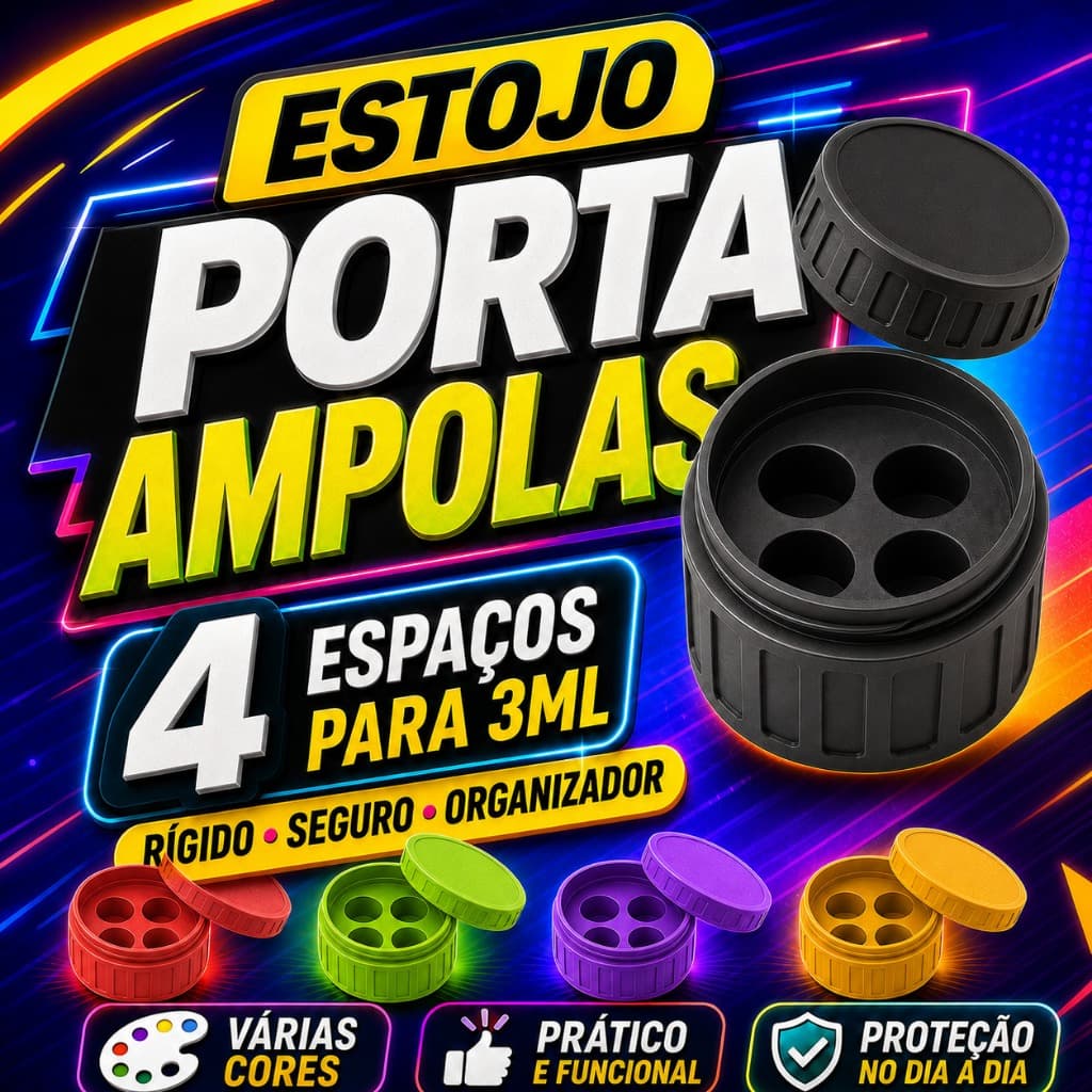 Porta Ampolas 3ml p/ 4 Unidades Estojo Organizador Rígido Seguro Tirze