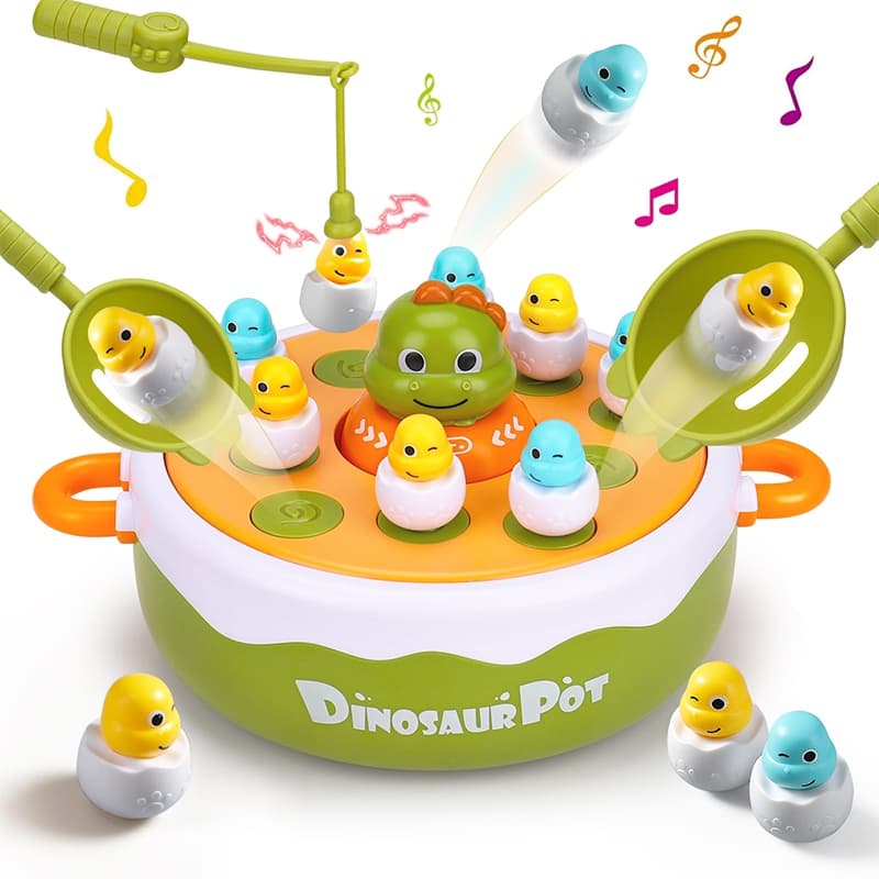 Brinquedo 4 em 1 Jogo Pescaria Dinossauro Magnetico Musical Boliche Educativo Infantil
