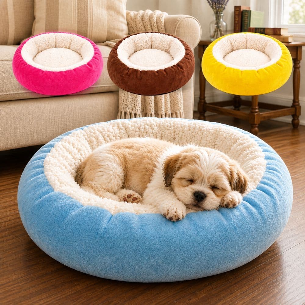 Caminha Redonda Pets Sherpa Cachorro e Gatos Macia Quente Confortável Pele de Carneiro Cama Pet - Pequena Média e Grande